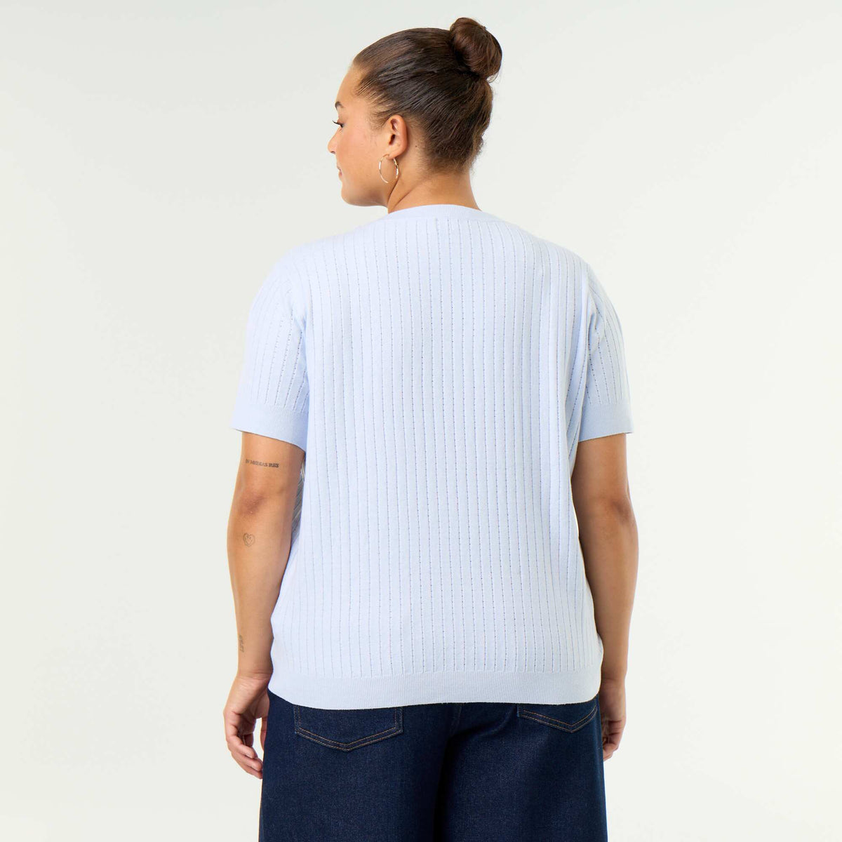 Open-knit T-shirt BLUE