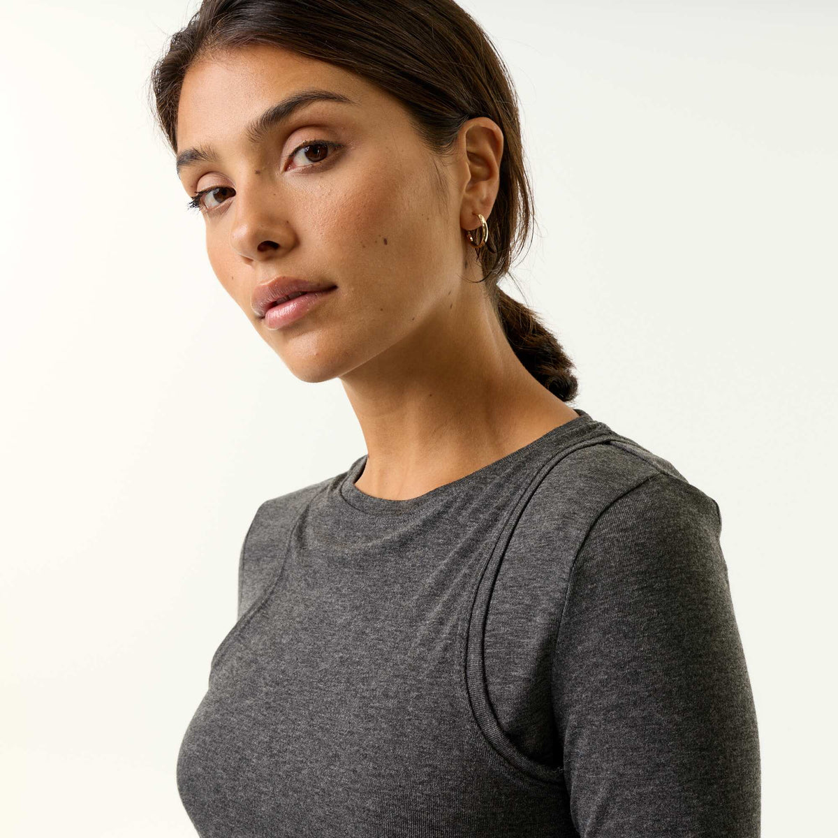 2-in-1 effect T-shirt with tank top GREY