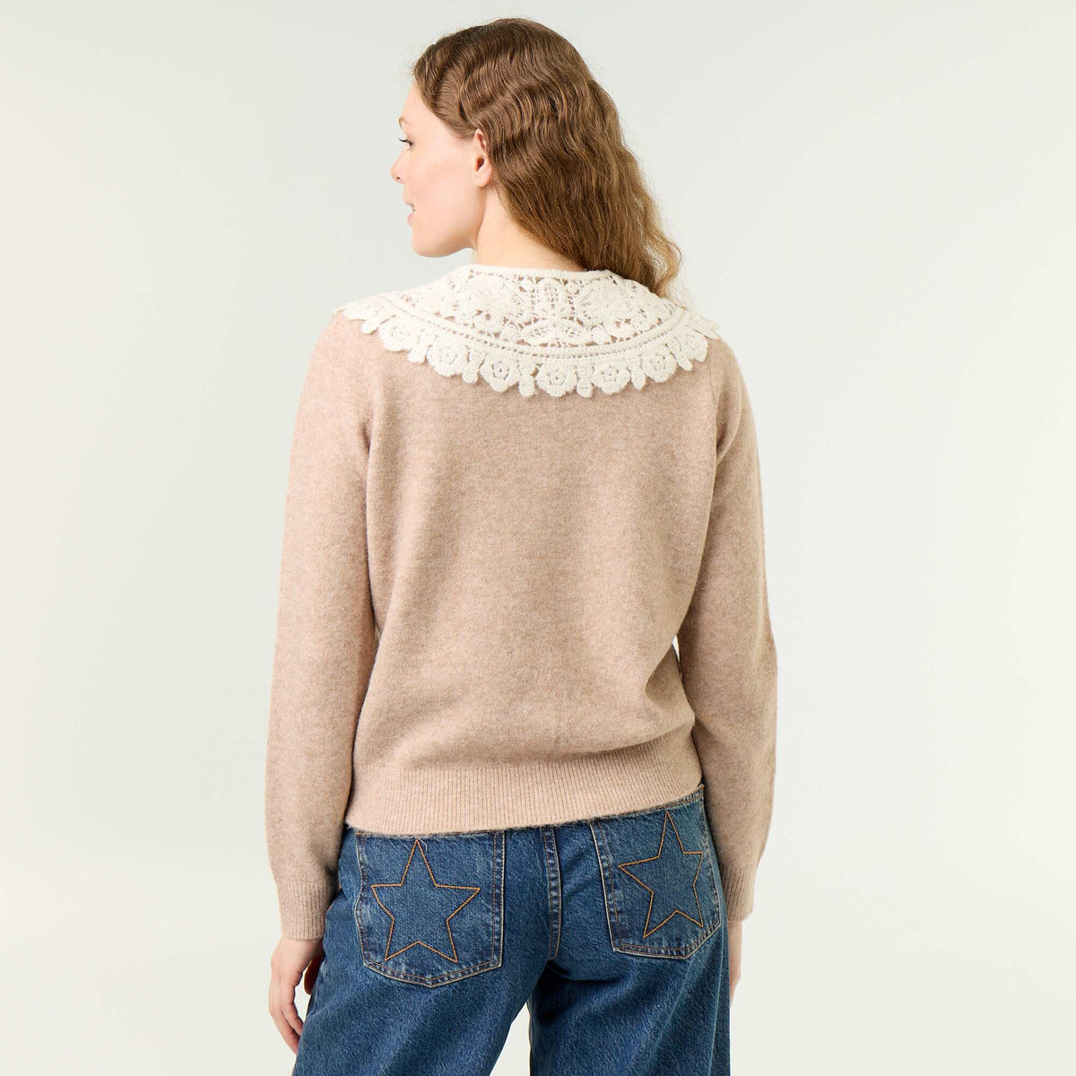 Buttoned Cardigan with Peter Pan Collar BEIGE