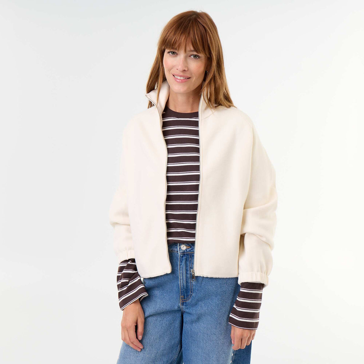 Zipped High-Neck Cardigan BEIGE