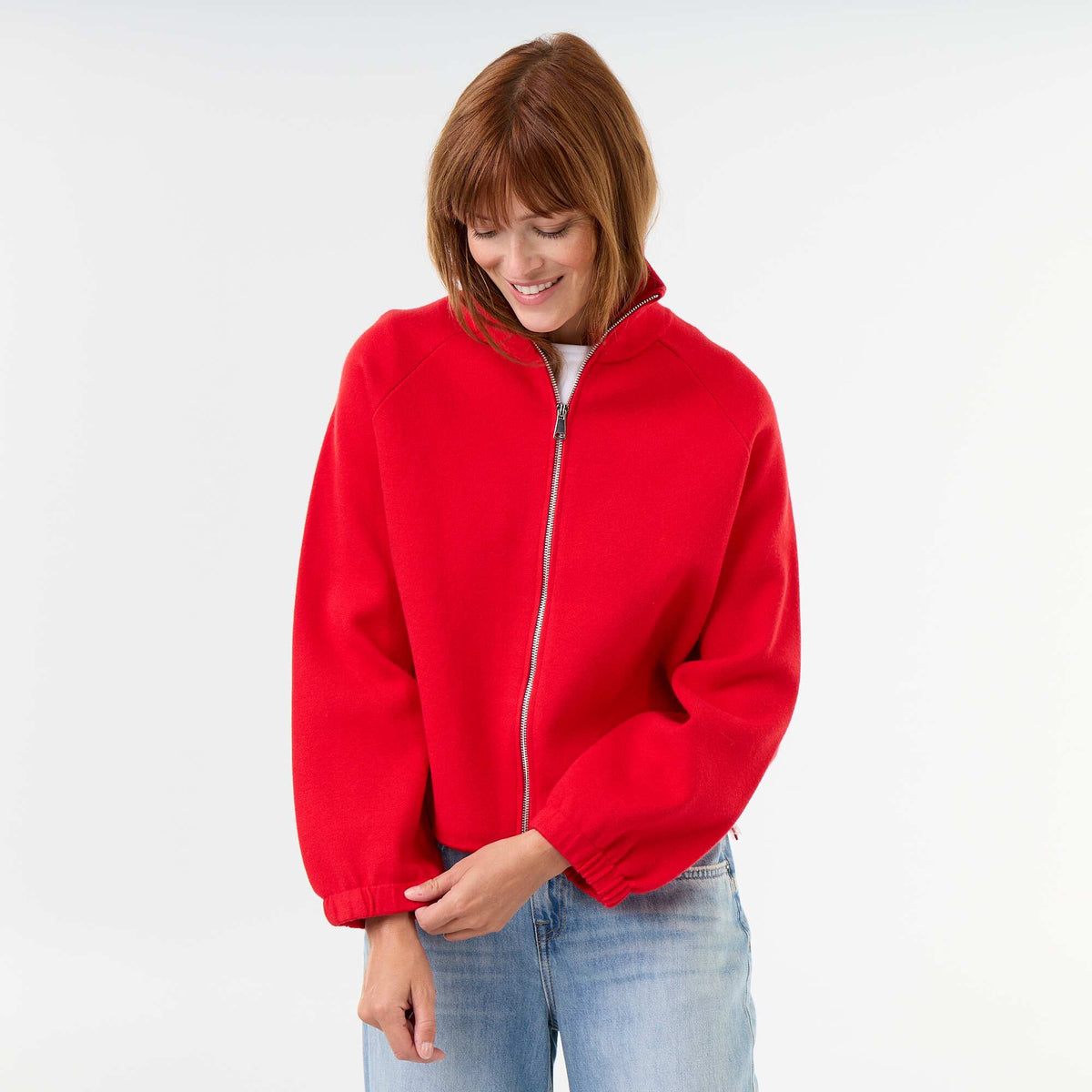 Zipped High-Neck Cardigan RED