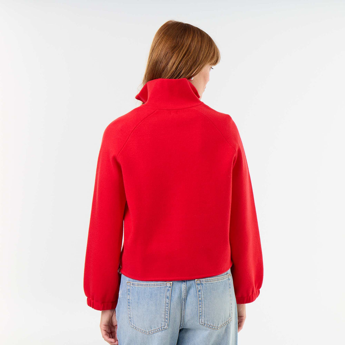 Zipped High-Neck Cardigan RED