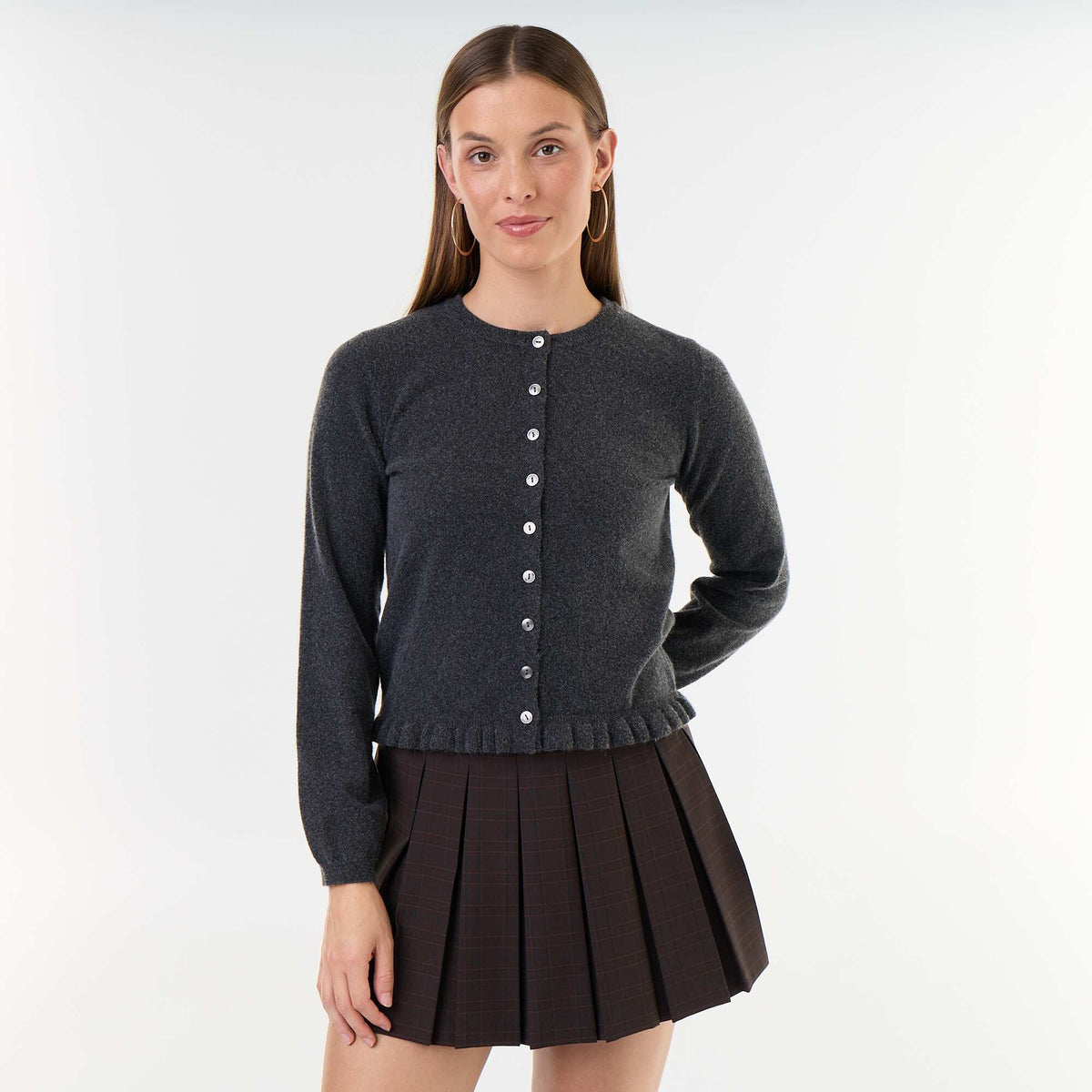 Plain cardigan with faux fur collar GREY