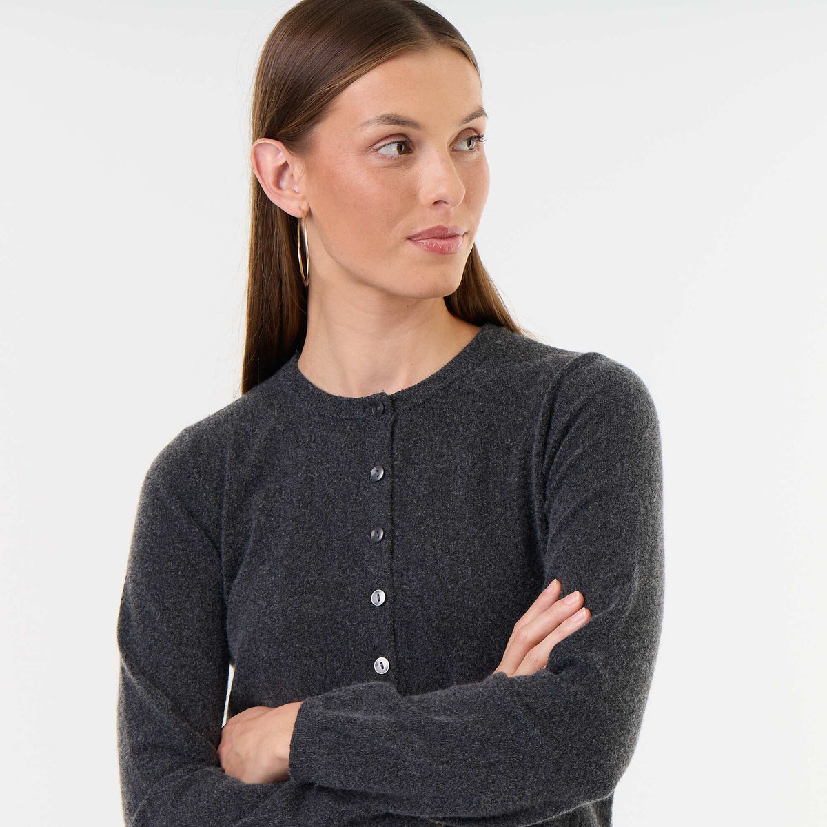 Plain cardigan with faux fur collar GREY