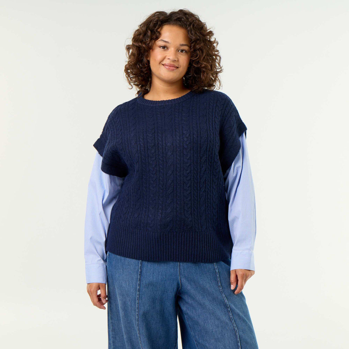 2-in-1 Shirt Sweater BLUE