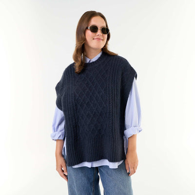 Sleeveless sweater with side ties BLUE