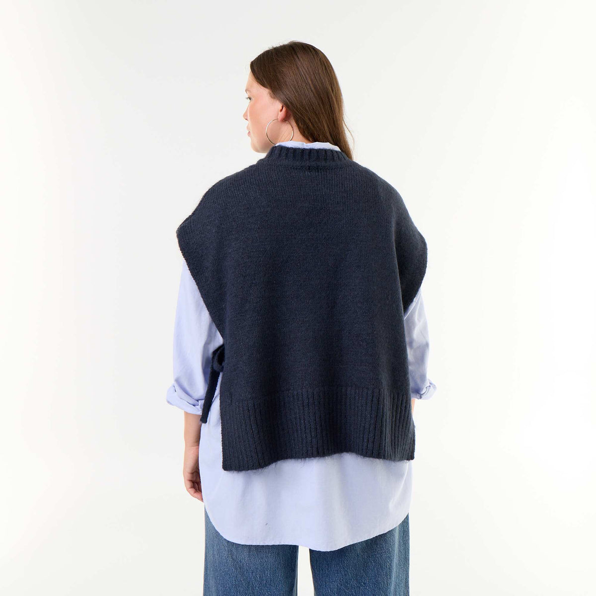 Sleeveless sweater with side ties BLUE