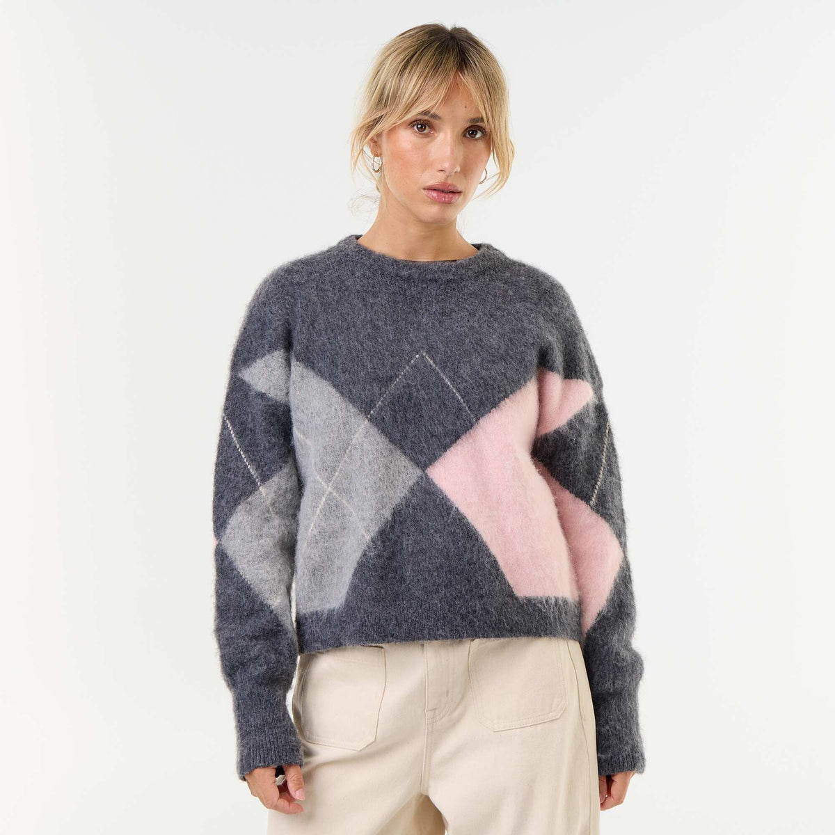 Warm knit round neck sweater GREY