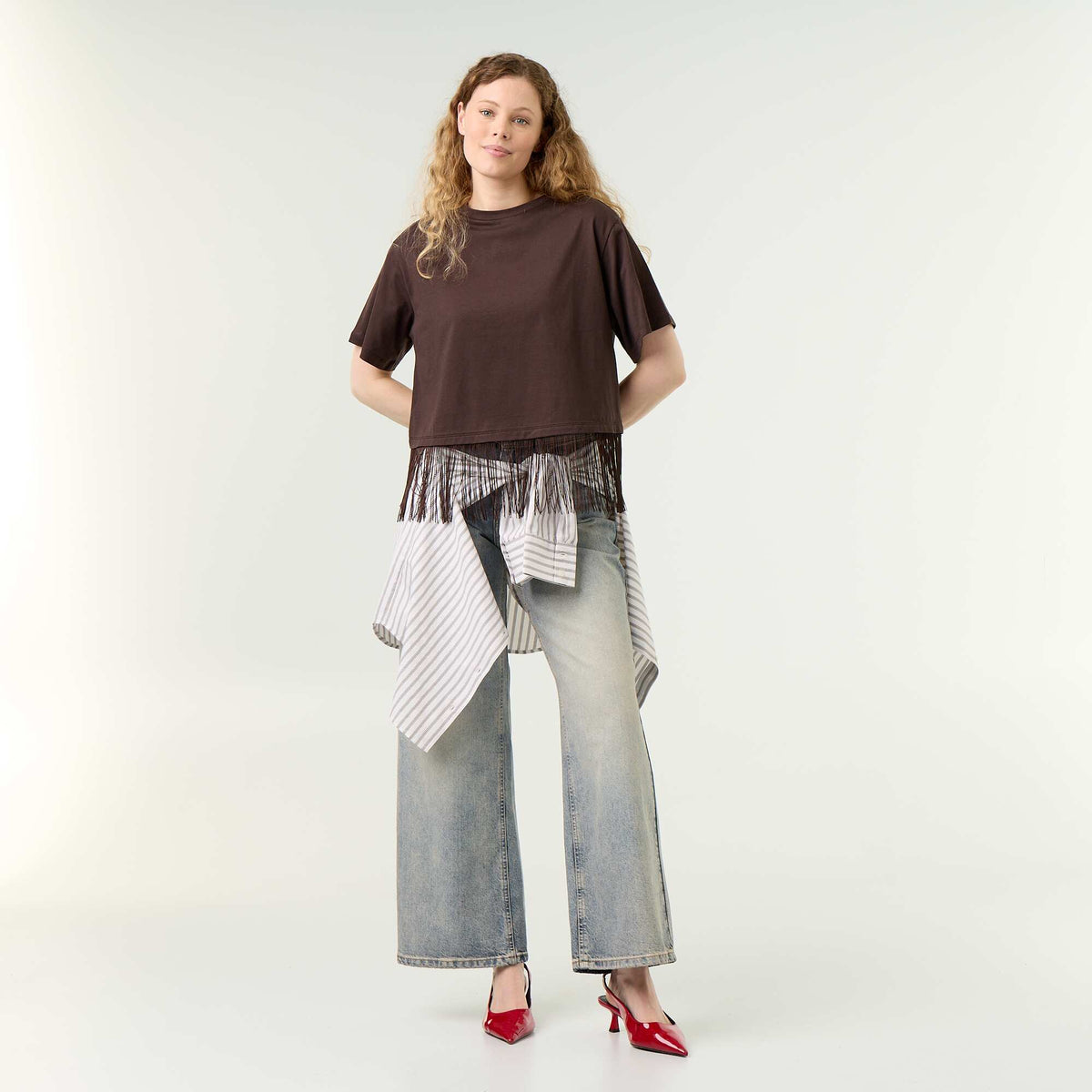 Fringed Basic T-shirt BROWN