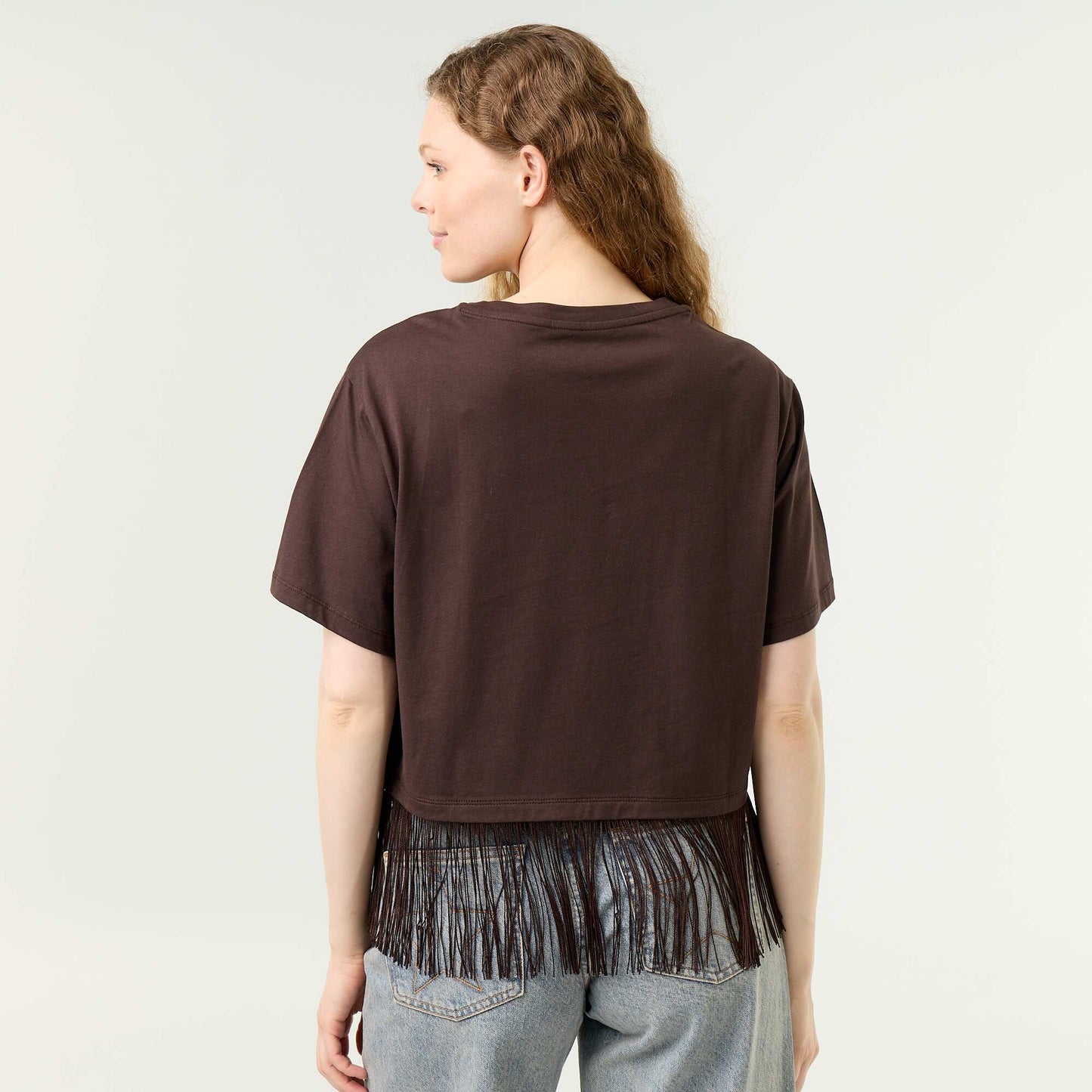 Fringed Basic T-shirt BROWN