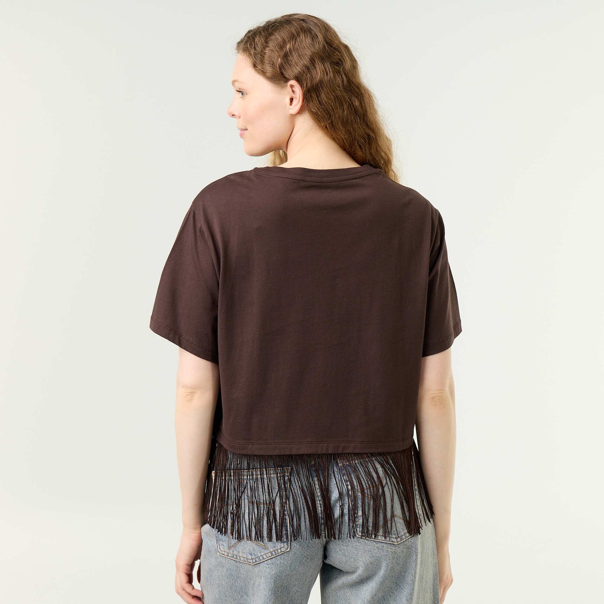 Fringed Basic T-shirt BROWN