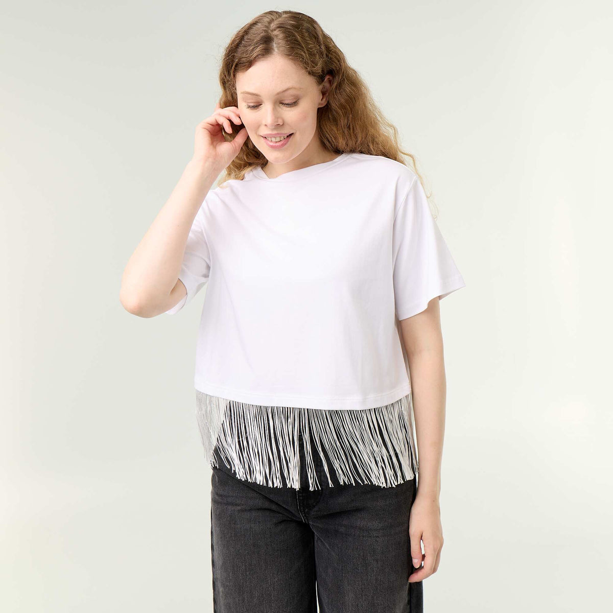 Fringed Basic T-shirt WHITE