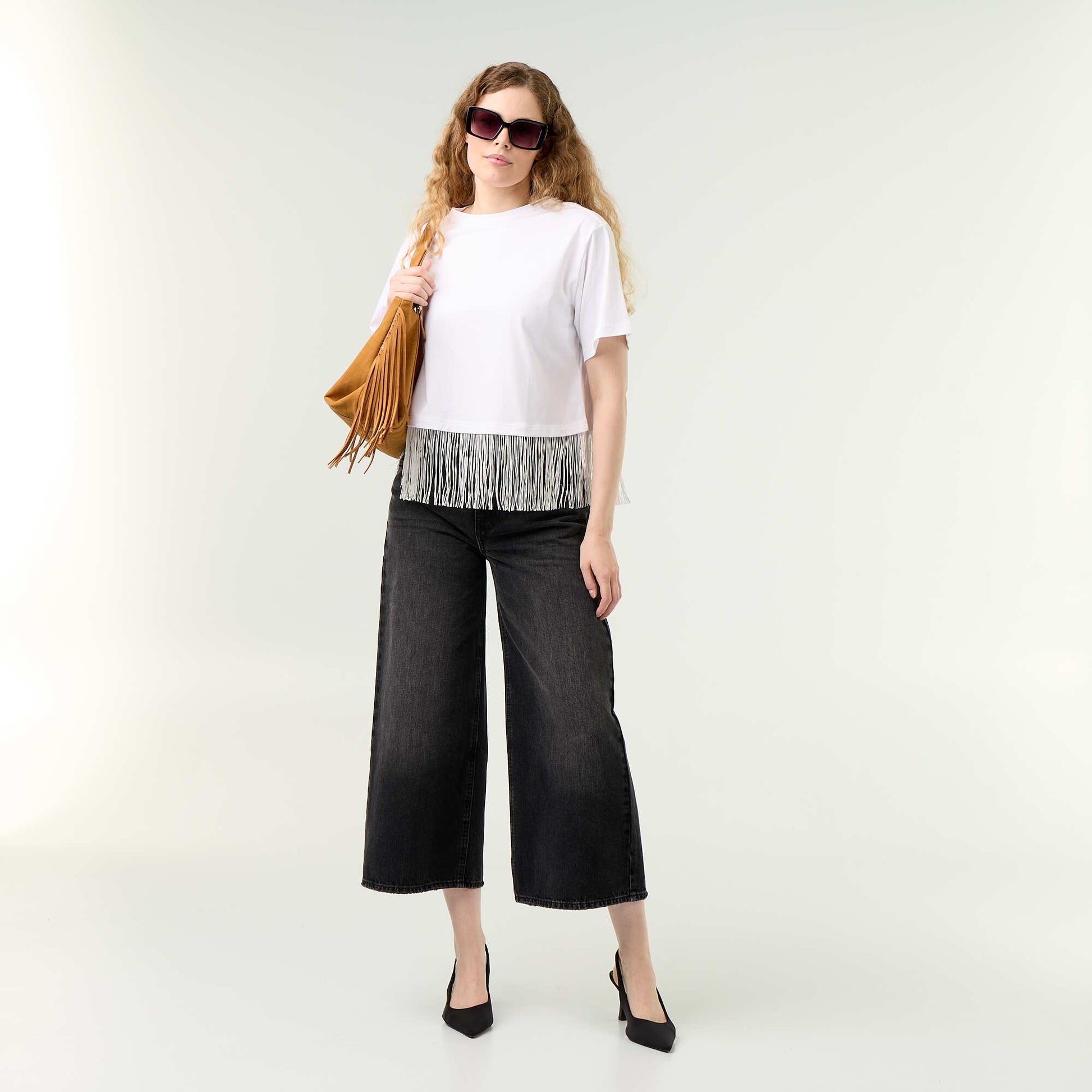 Fringed Basic T-shirt WHITE