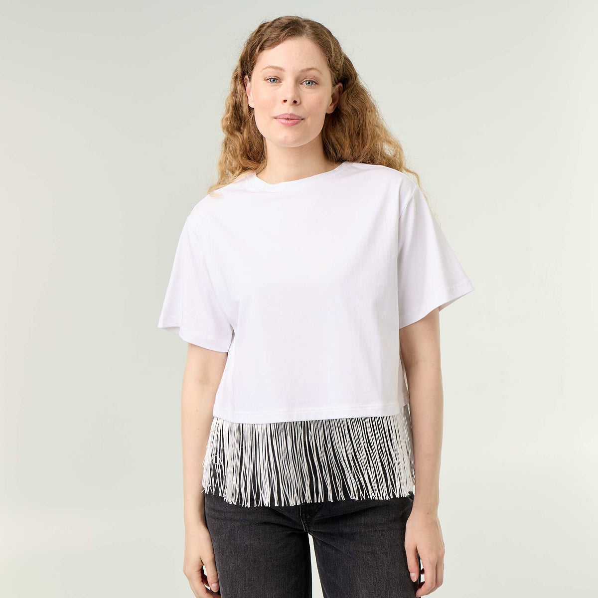 Fringed Basic T-shirt WHITE