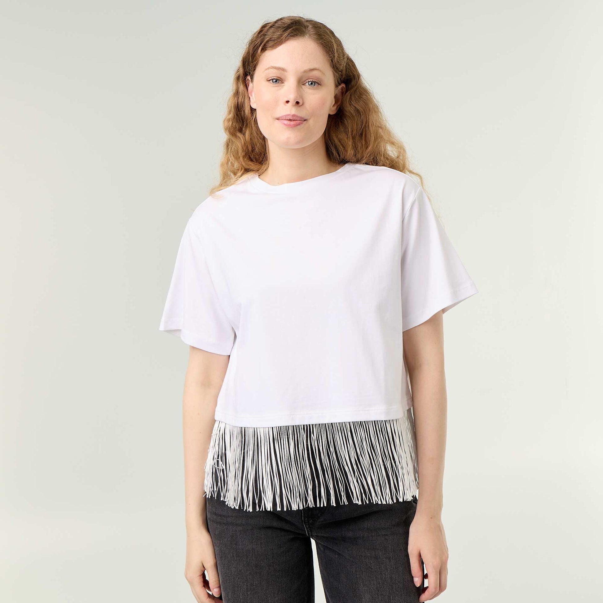 Fringed Basic T-shirt WHITE