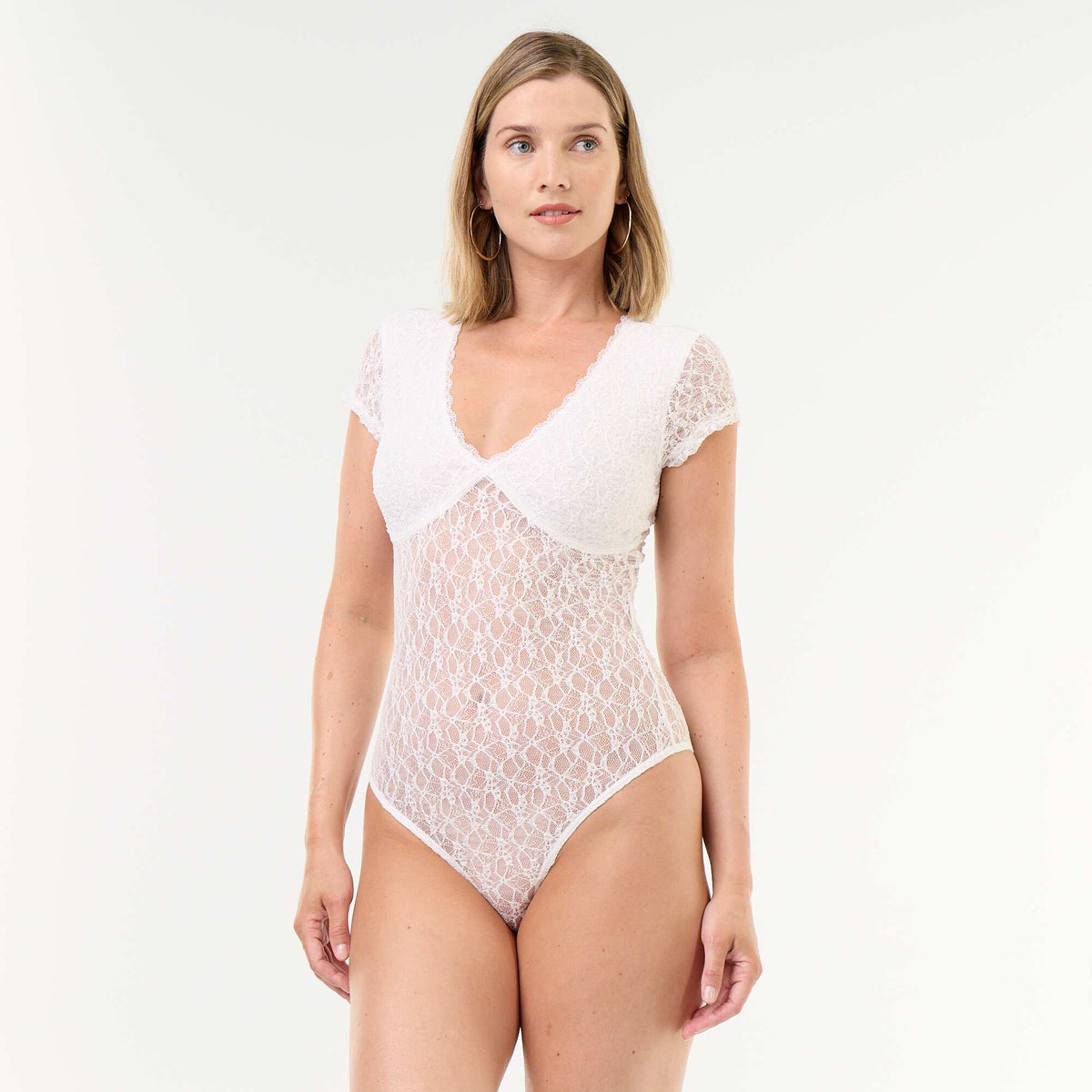 Lace Short-Sleeved Bodysuit WHITE
