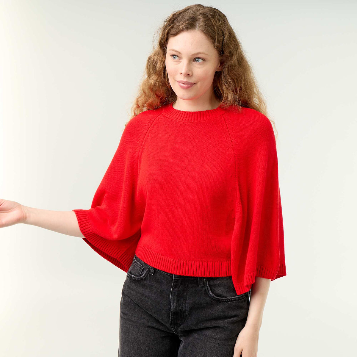 Oversize knit sweater with dropped armholes RED