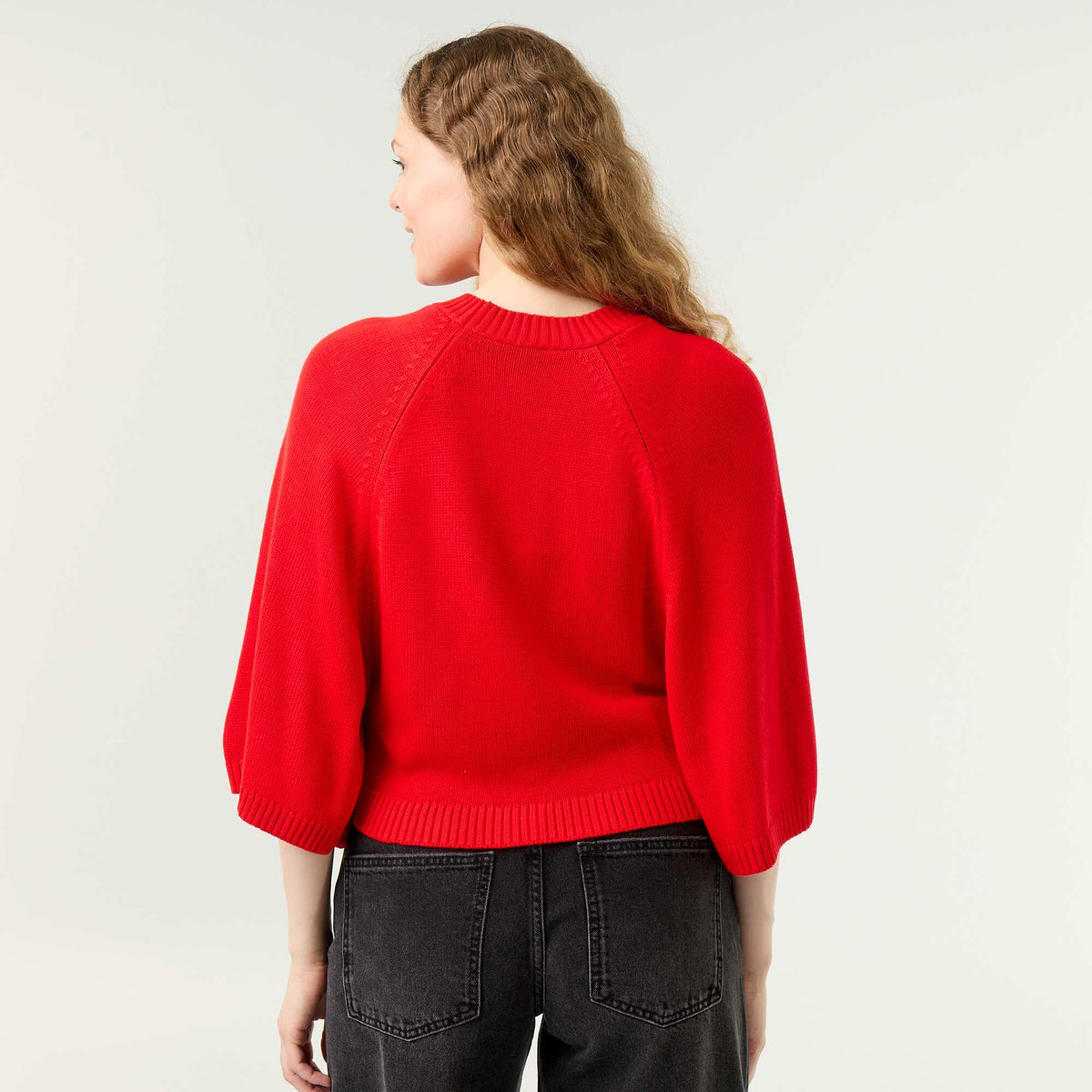 Oversize knit sweater with dropped armholes RED