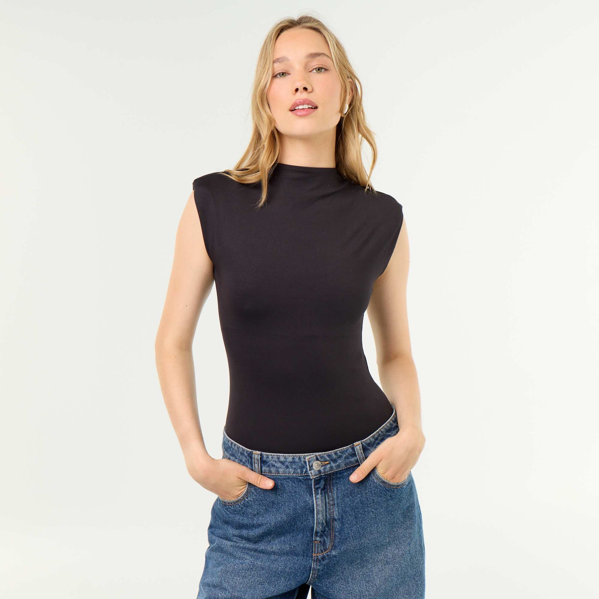 Bodysuit with Shoulder Pads BLACK