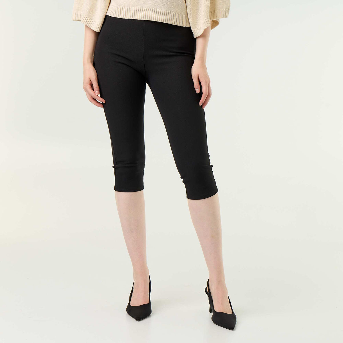 Stretch Knit Cropped Trousers BLACK