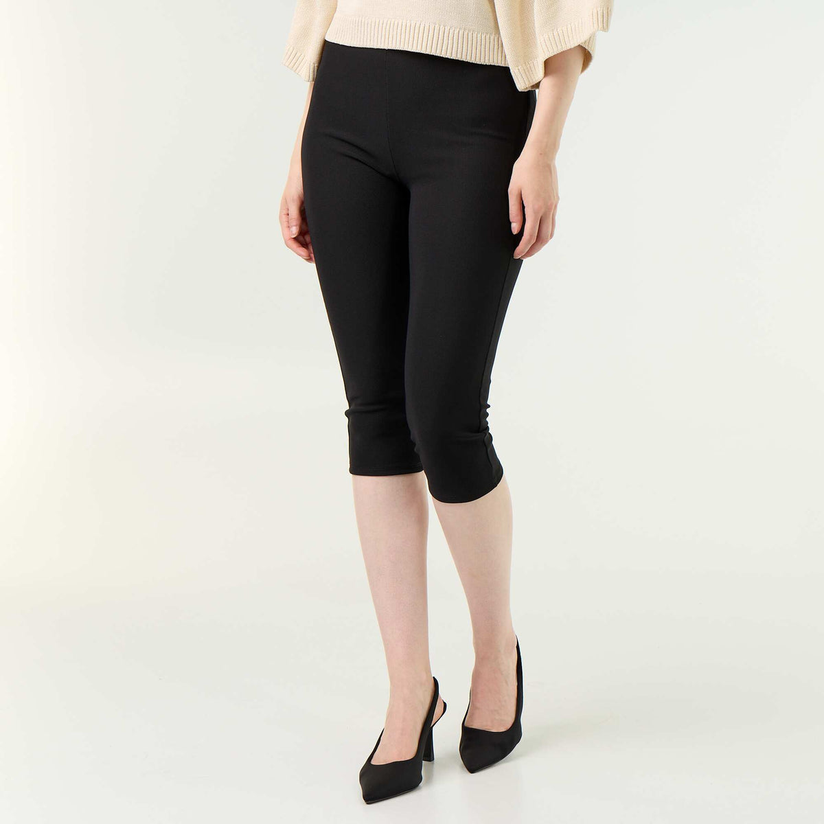 Stretch Knit Cropped Trousers BLACK