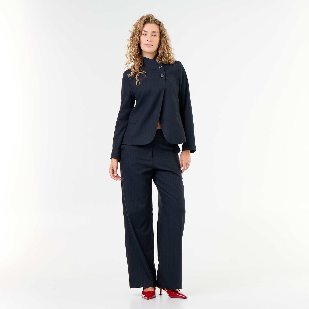 Wrap Effect Stand-Up Collar Blazer BLUE