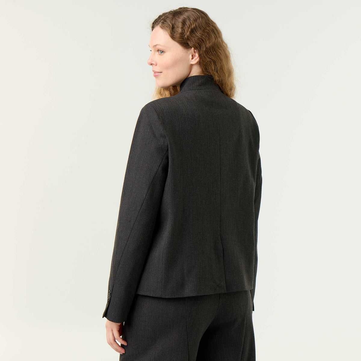 Wrap Effect Stand-Up Collar Blazer GREY