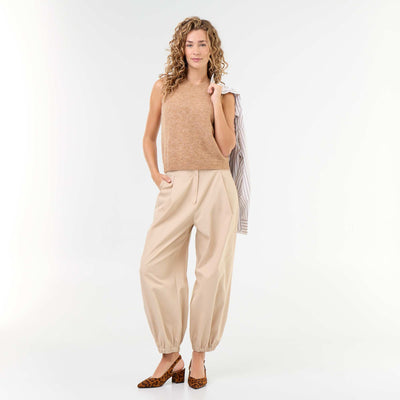 Statement Wide-Leg Trousers with Elasticated Cuffs BEIGE