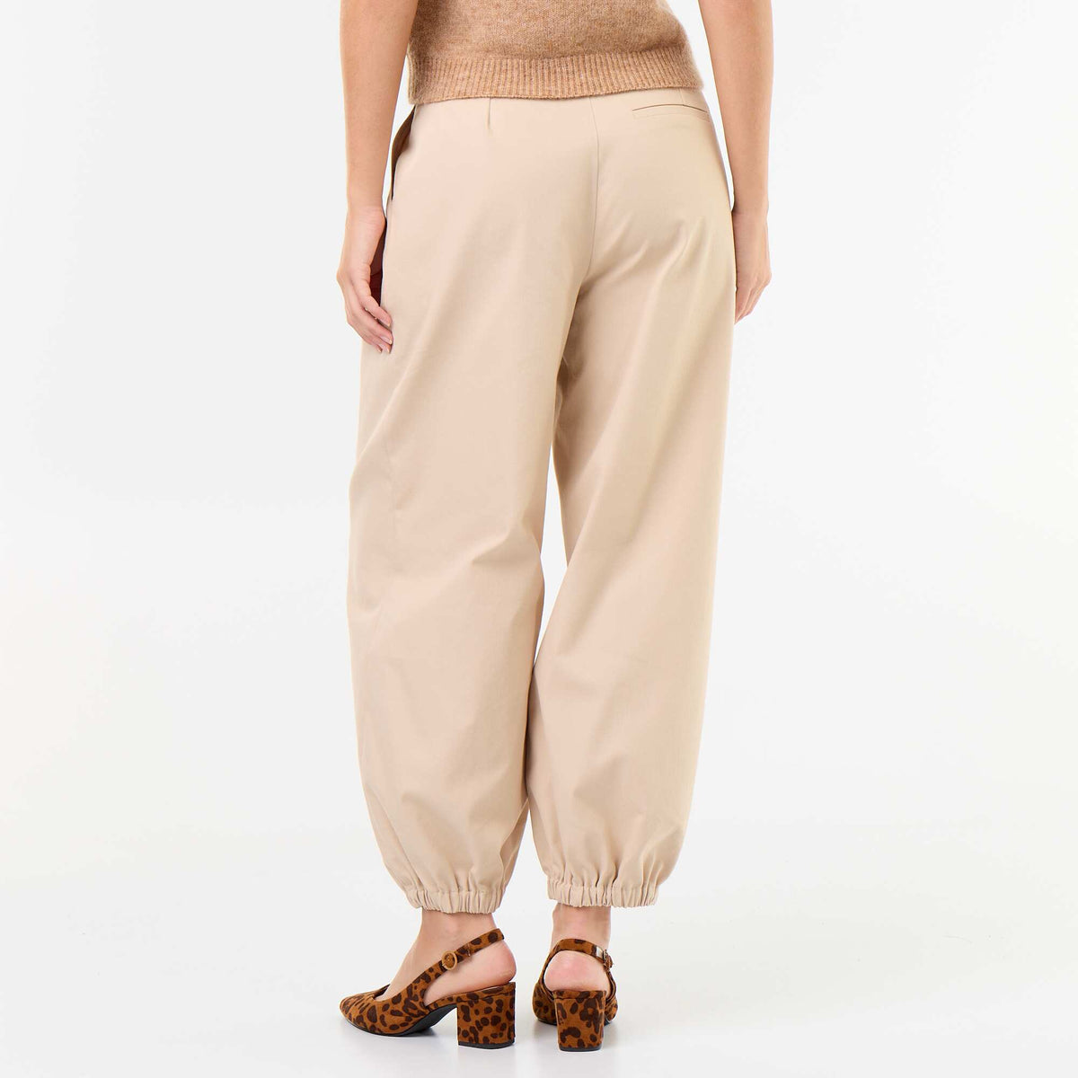Statement Wide-Leg Trousers with Elasticated Cuffs BEIGE