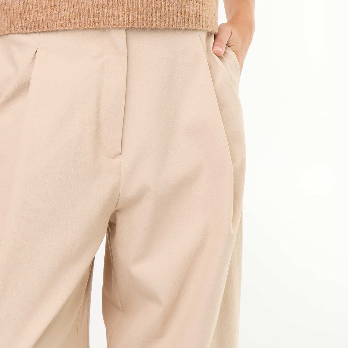 Statement Wide-Leg Trousers with Elasticated Cuffs BEIGE
