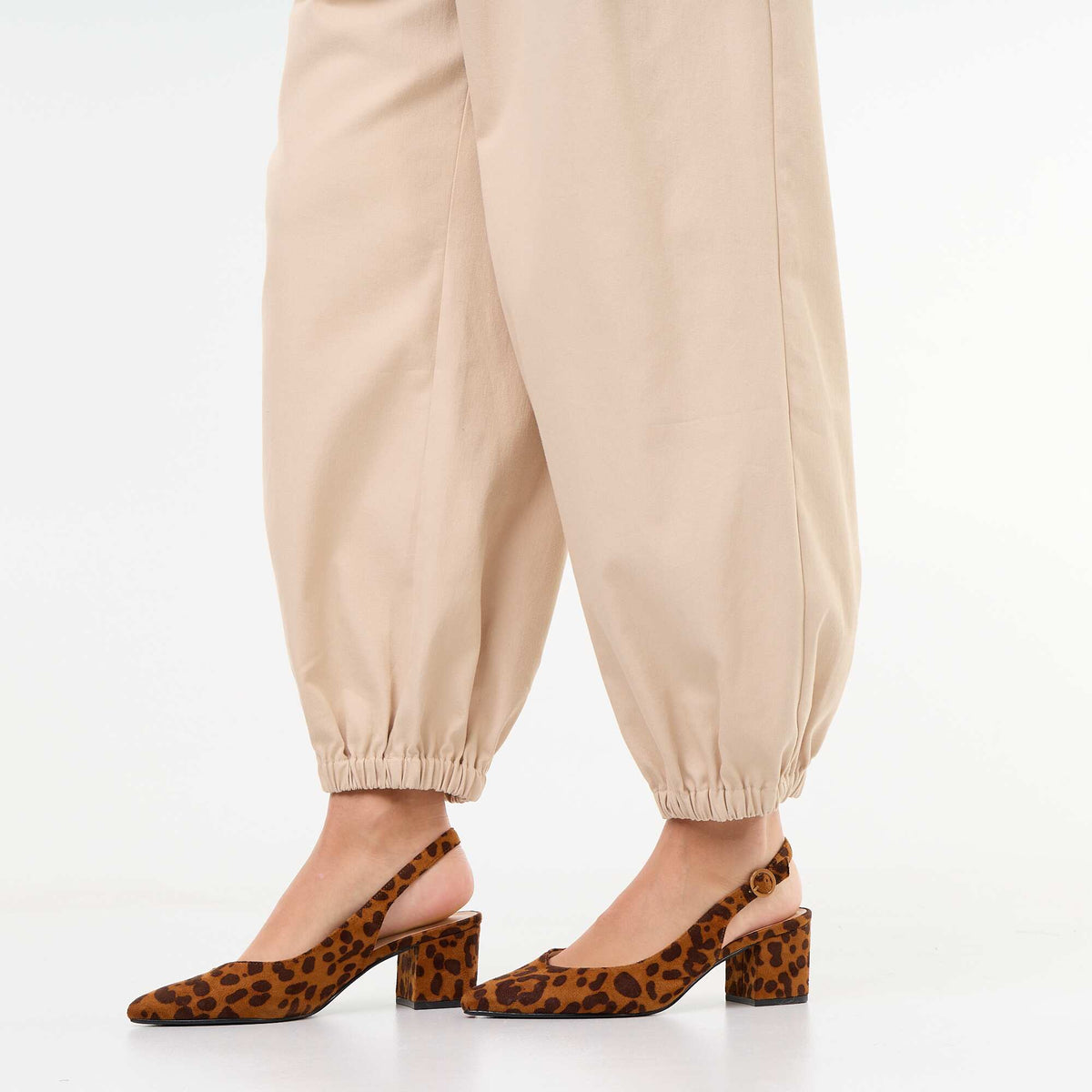 Statement Wide-Leg Trousers with Elasticated Cuffs BEIGE