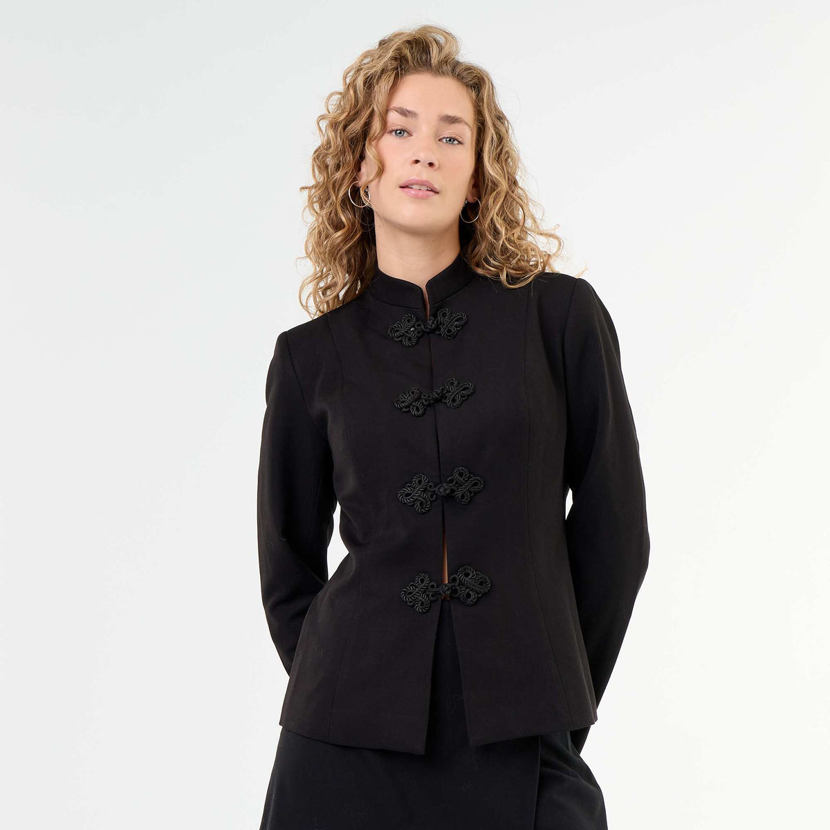 Tailored Jacket with Mandarin Closure Detail BLACK