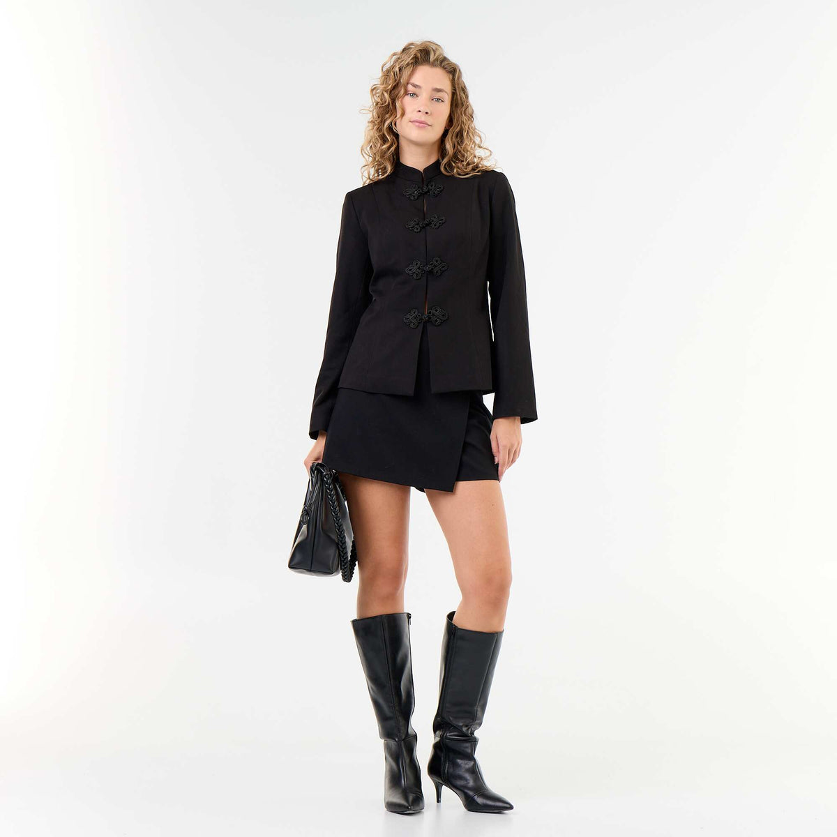 Tailored Jacket with Mandarin Closure Detail BLACK