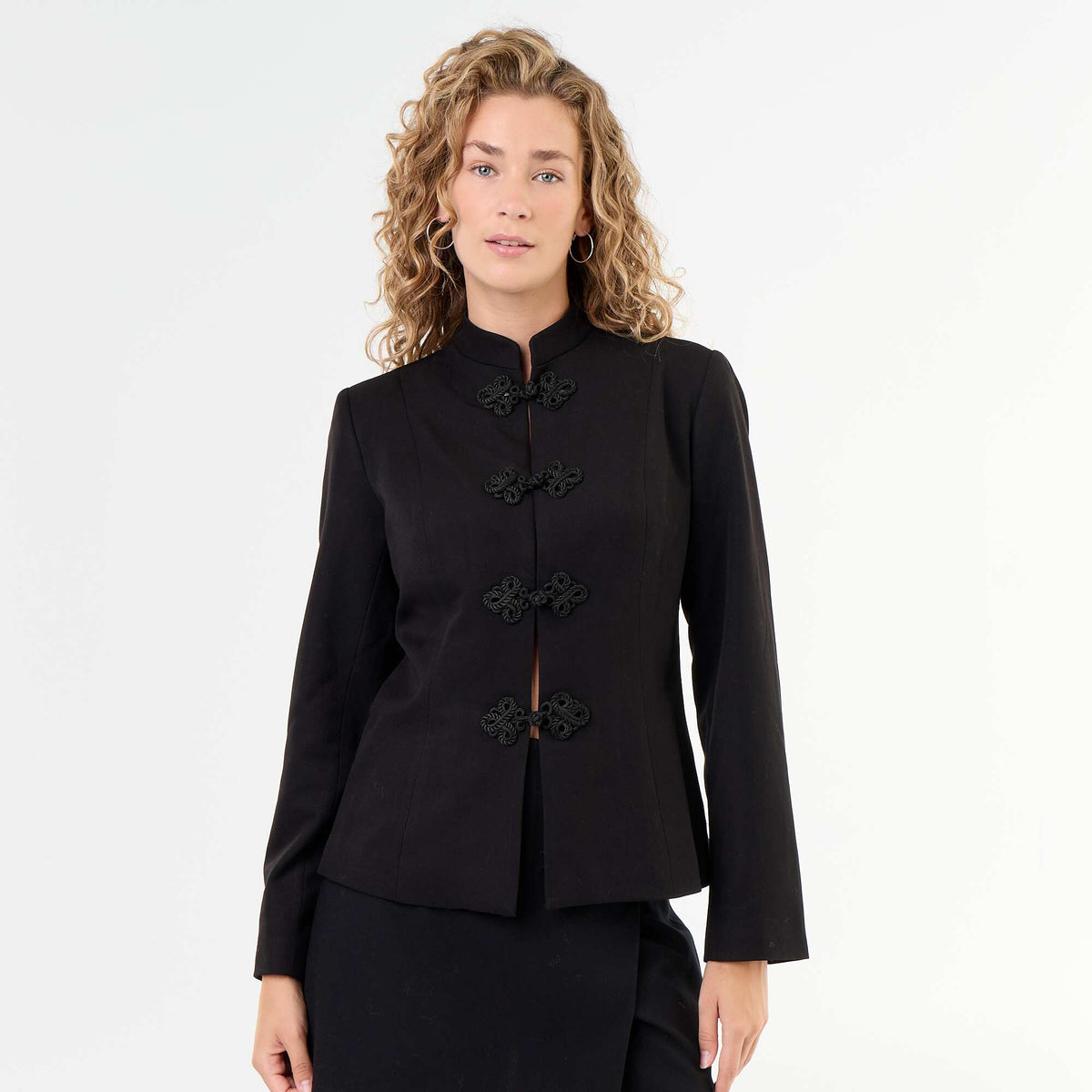 Tailored Jacket with Mandarin Closure Detail BLACK
