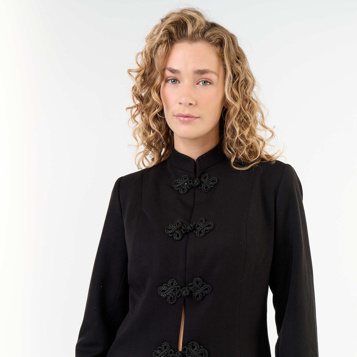 Tailored Jacket with Mandarin Closure Detail BLACK