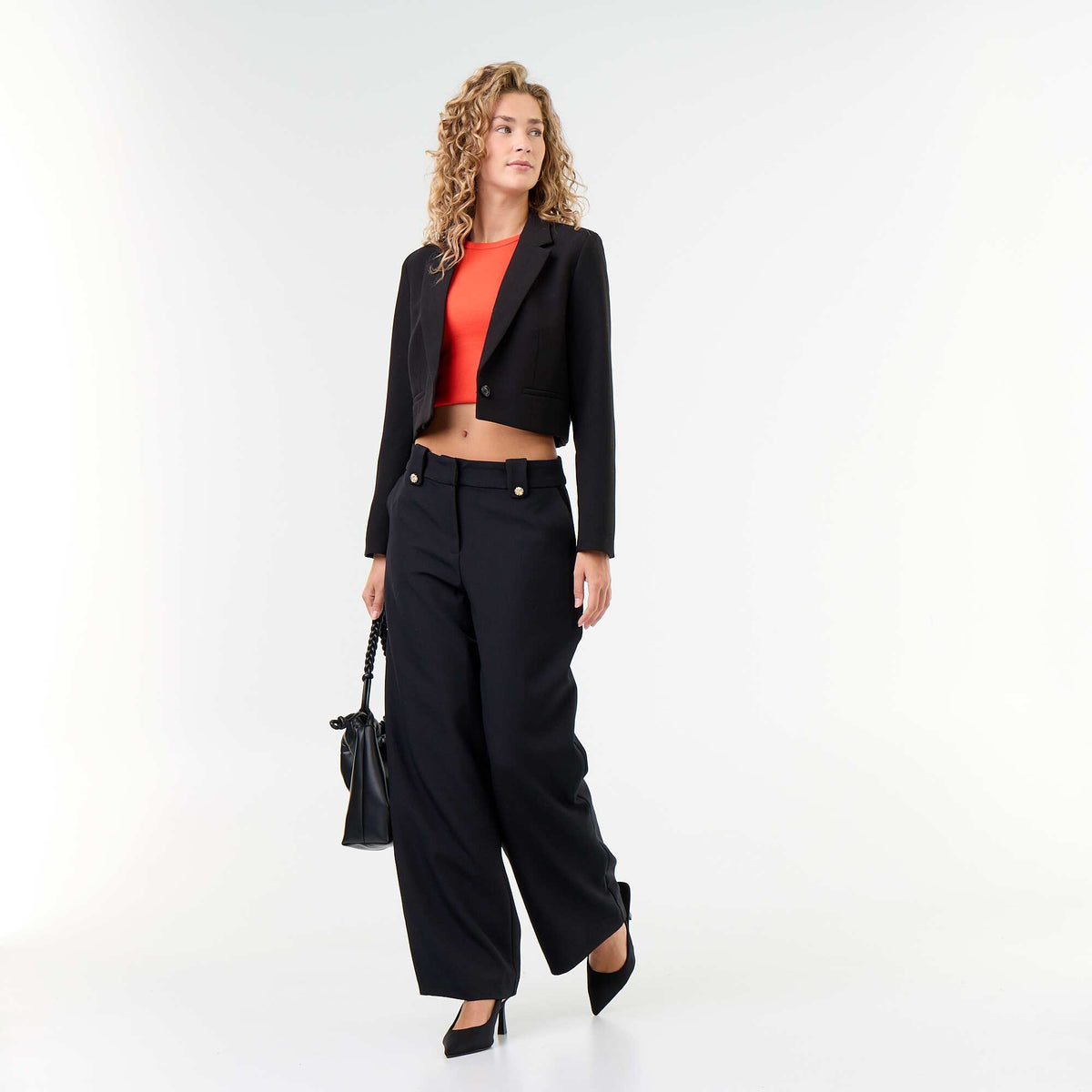 Wide-leg trousers with gold buttons BLACK