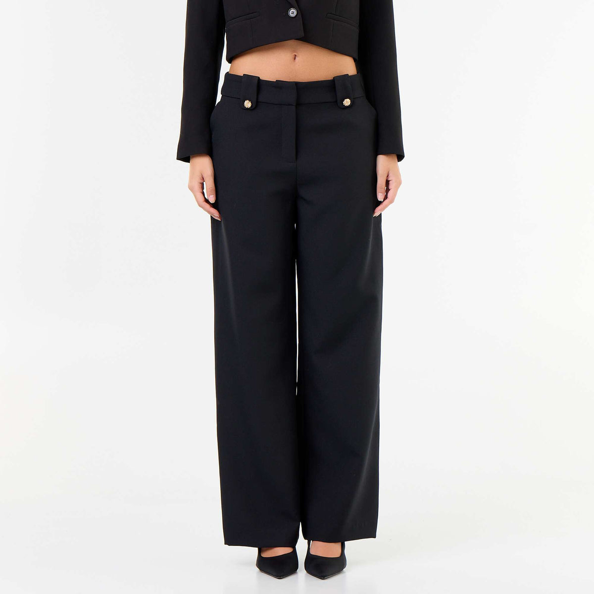 Wide-leg trousers with gold buttons BLACK