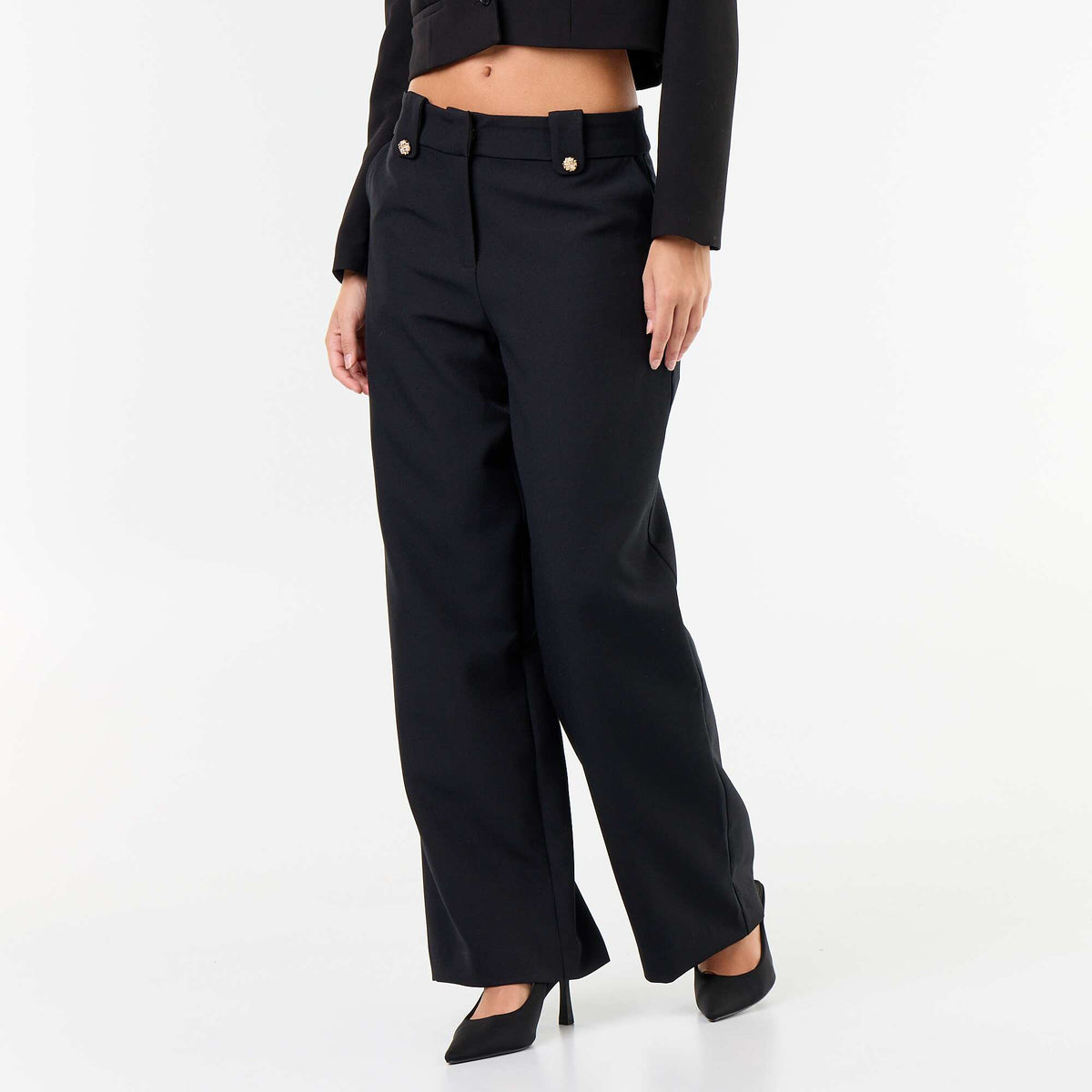 Wide-leg trousers with gold buttons BLACK