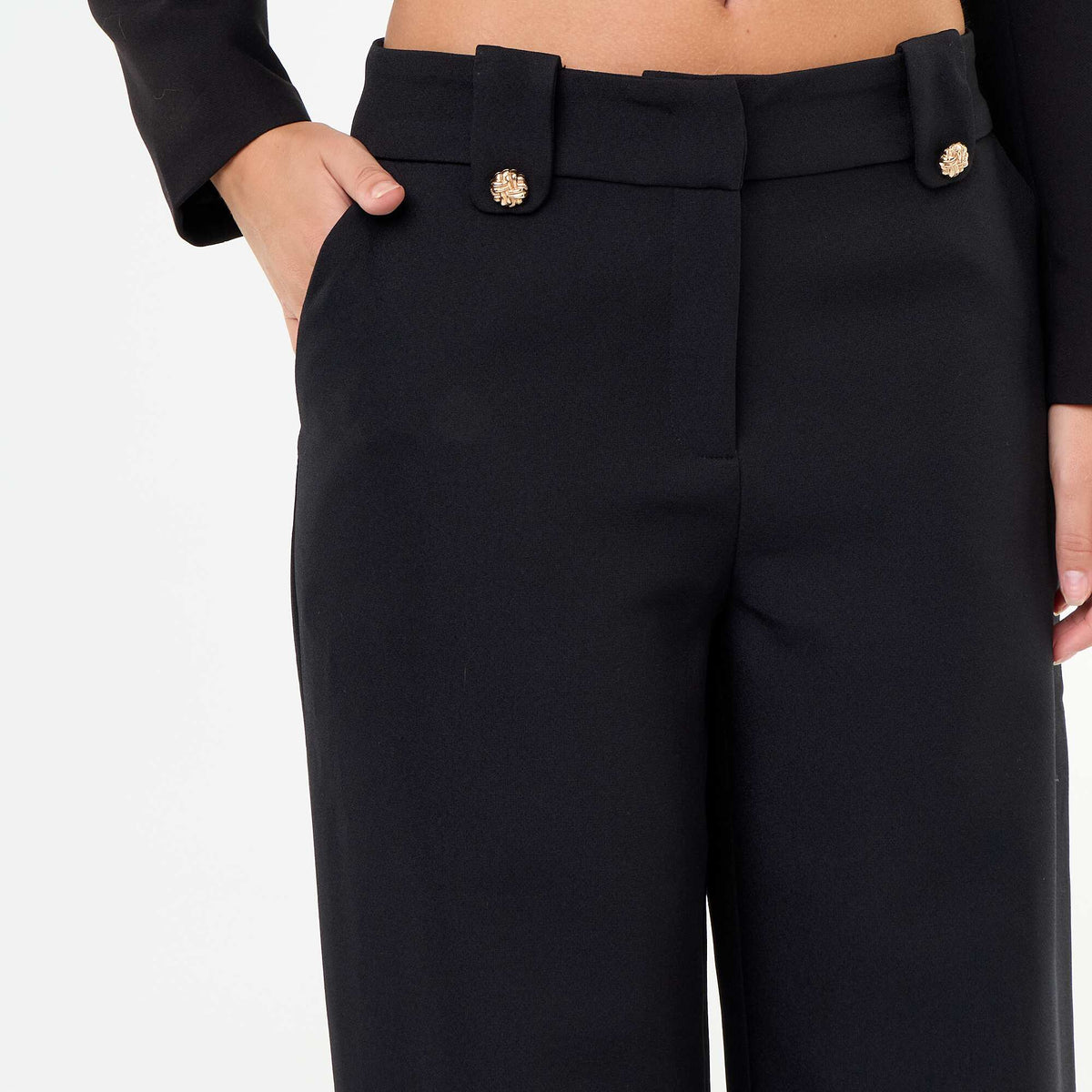 Wide-leg trousers with gold buttons BLACK