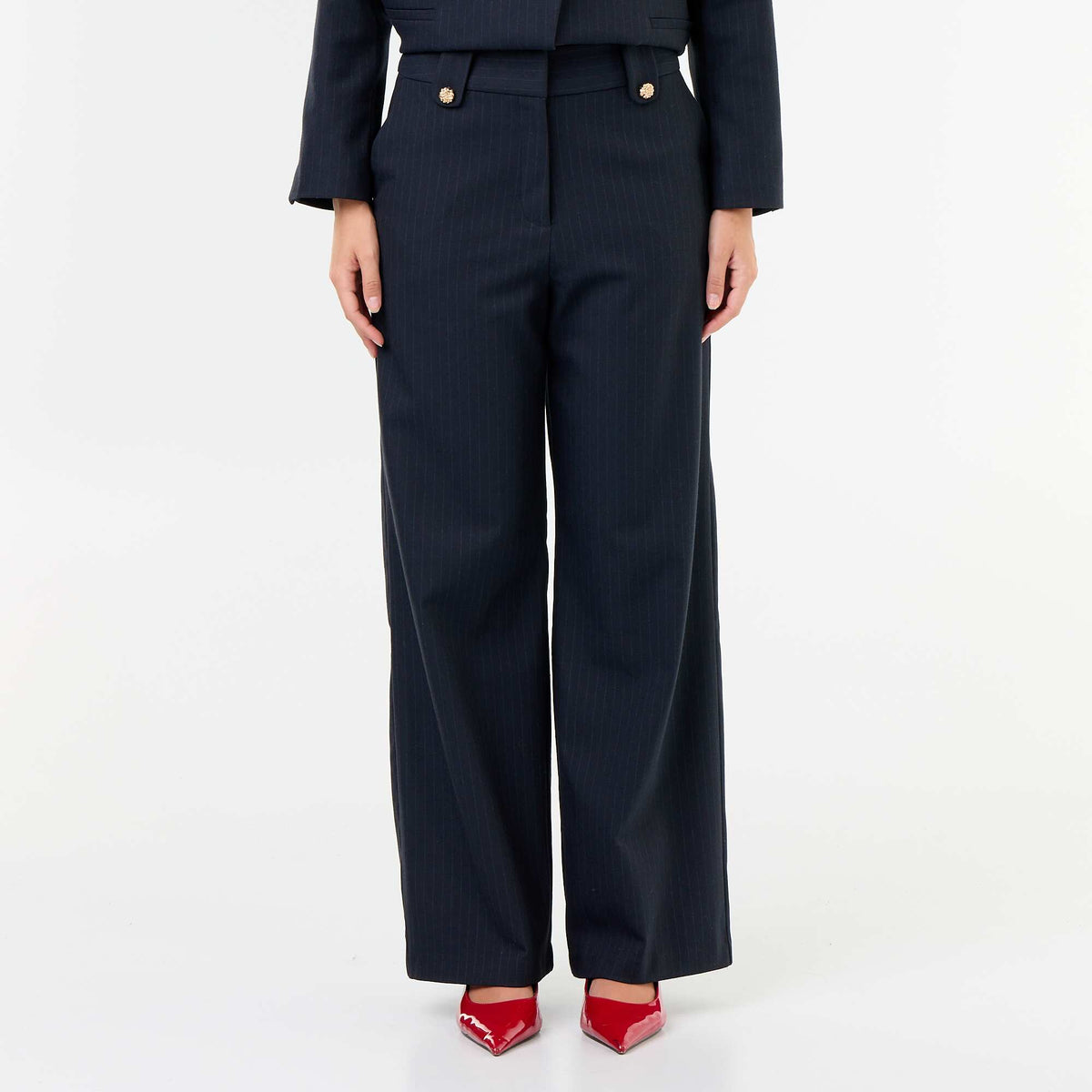 Wide-leg trousers with gold buttons BLUE