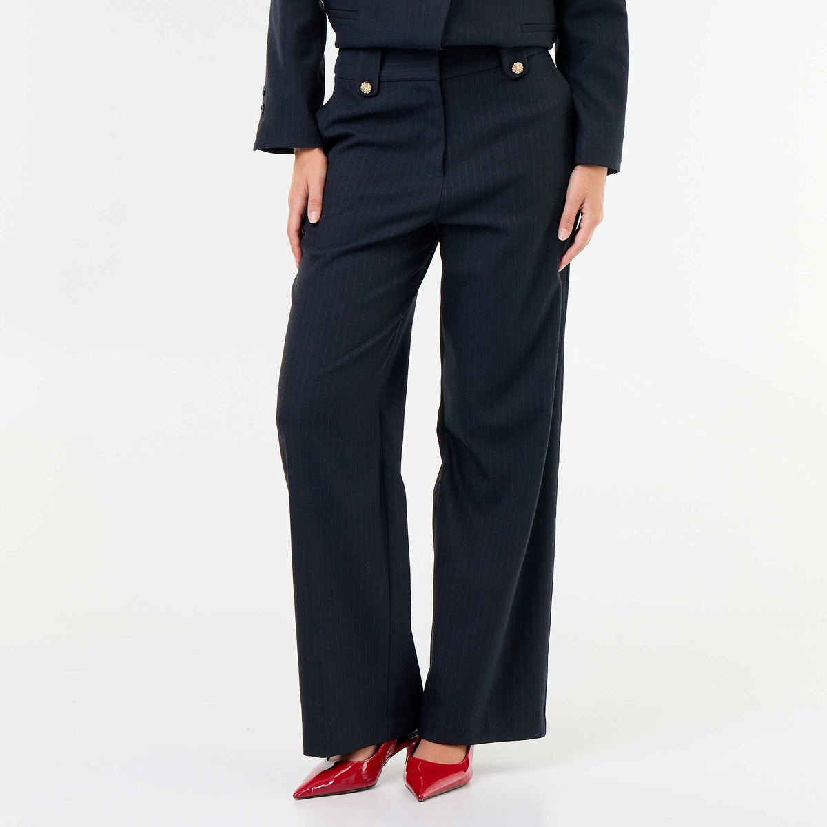 Wide-leg trousers with gold buttons BLUE