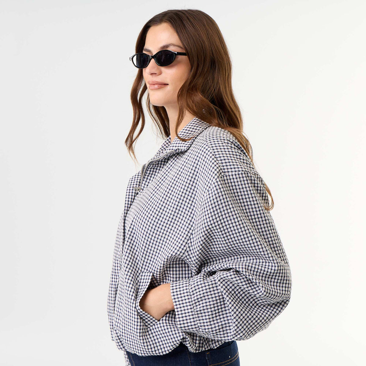 Checked bomber jacket BLUE