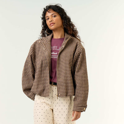 Checked Bomber Jacket BROWN