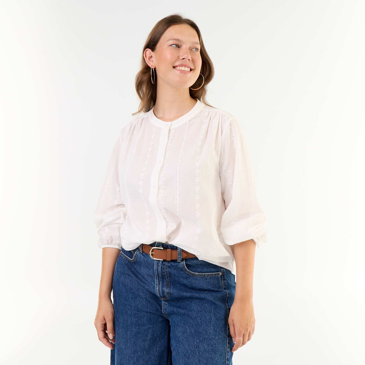 Embroidered long-sleeved blouse WHITE
