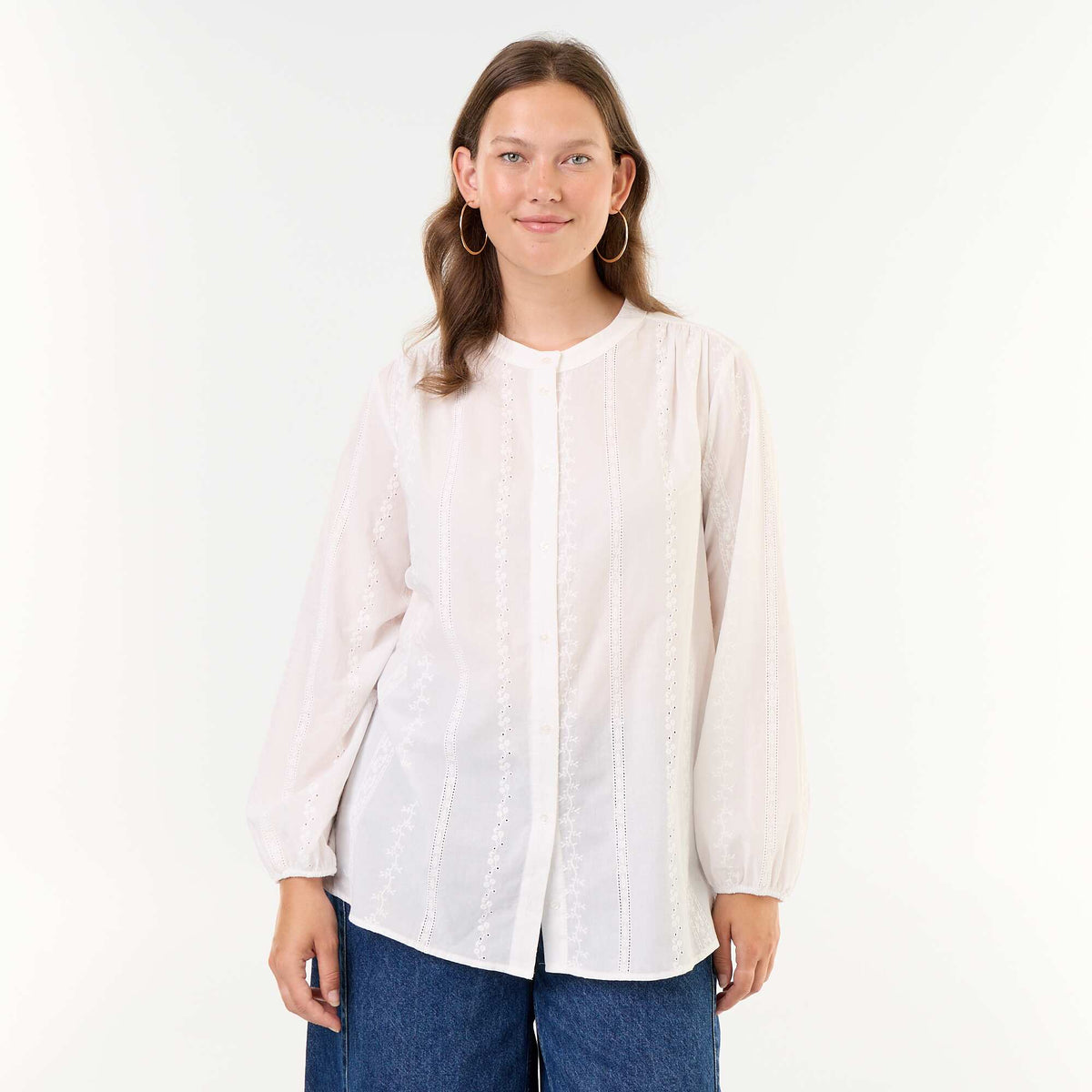 Embroidered long-sleeved blouse WHITE