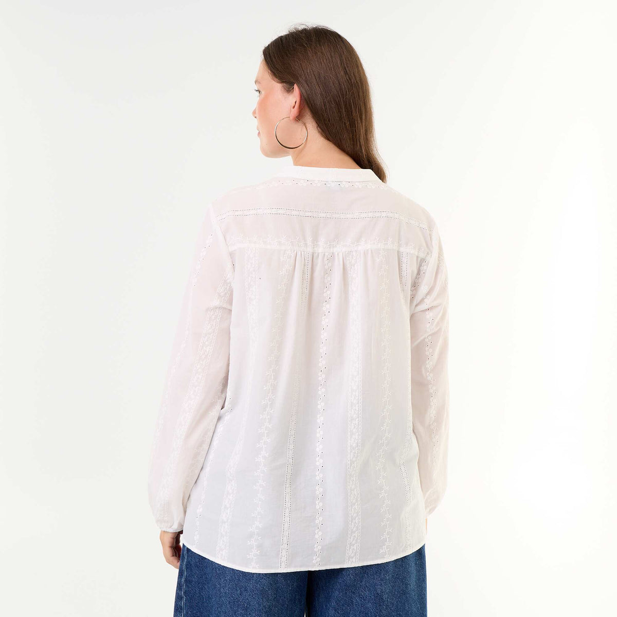 Embroidered long-sleeved blouse WHITE