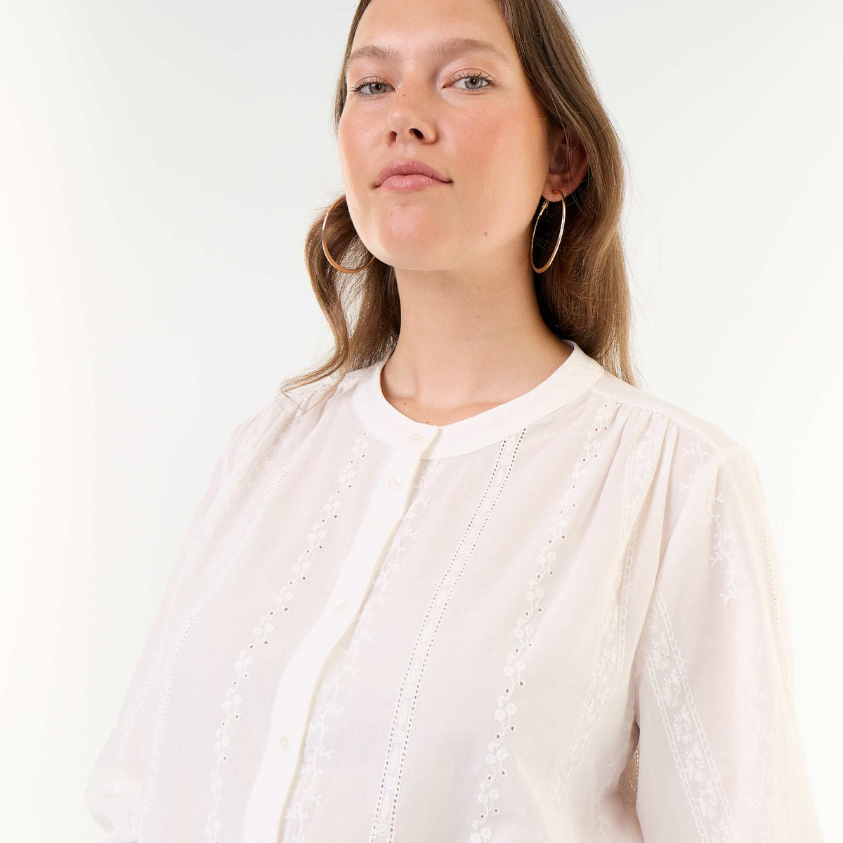 Embroidered long-sleeved blouse WHITE