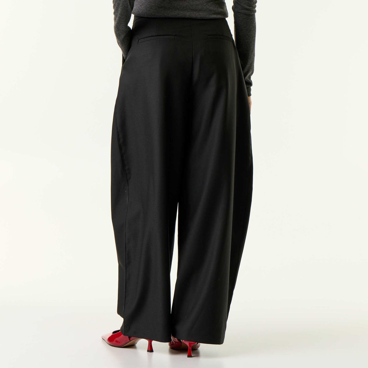 High-waisted wide barrel leg trousers BLACK