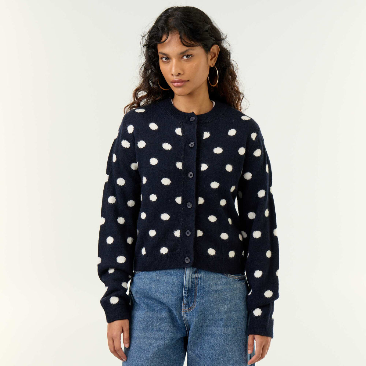 Polka Dot Long-Sleeved Cardigan BLUE