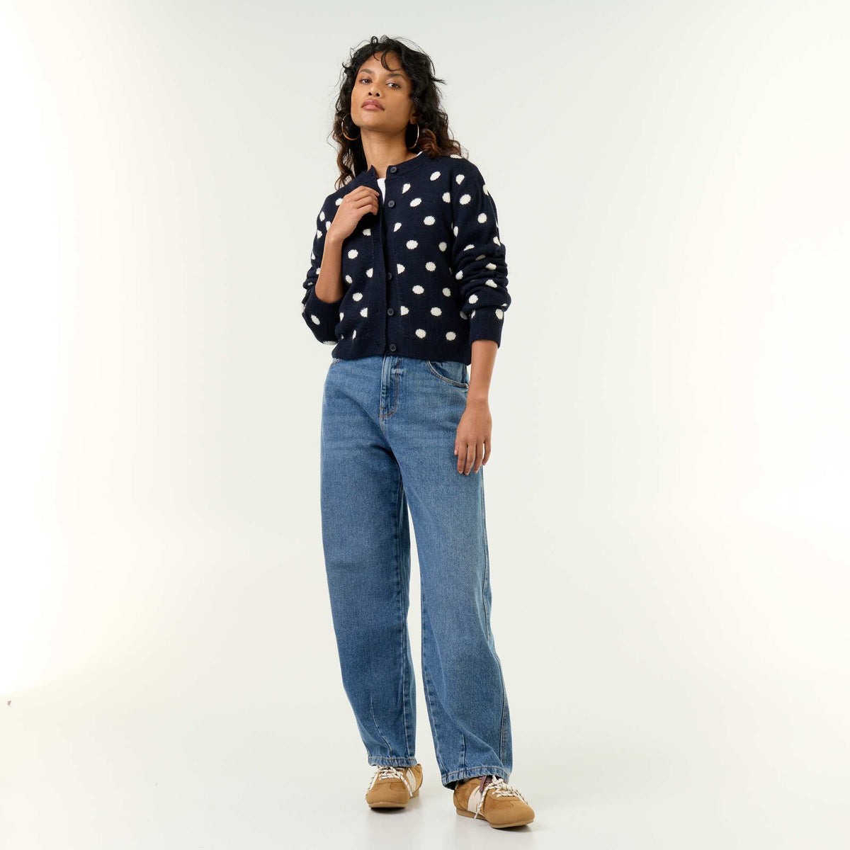 Polka Dot Long-Sleeved Cardigan BLUE